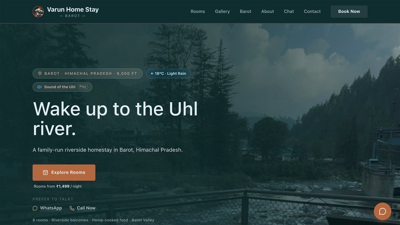 Varun Home Stay website screenshot